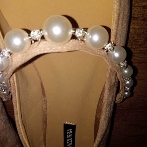 Nude Pearl & Rhinestone Strap Ballet Flats Brand New - Picture 2 of 3